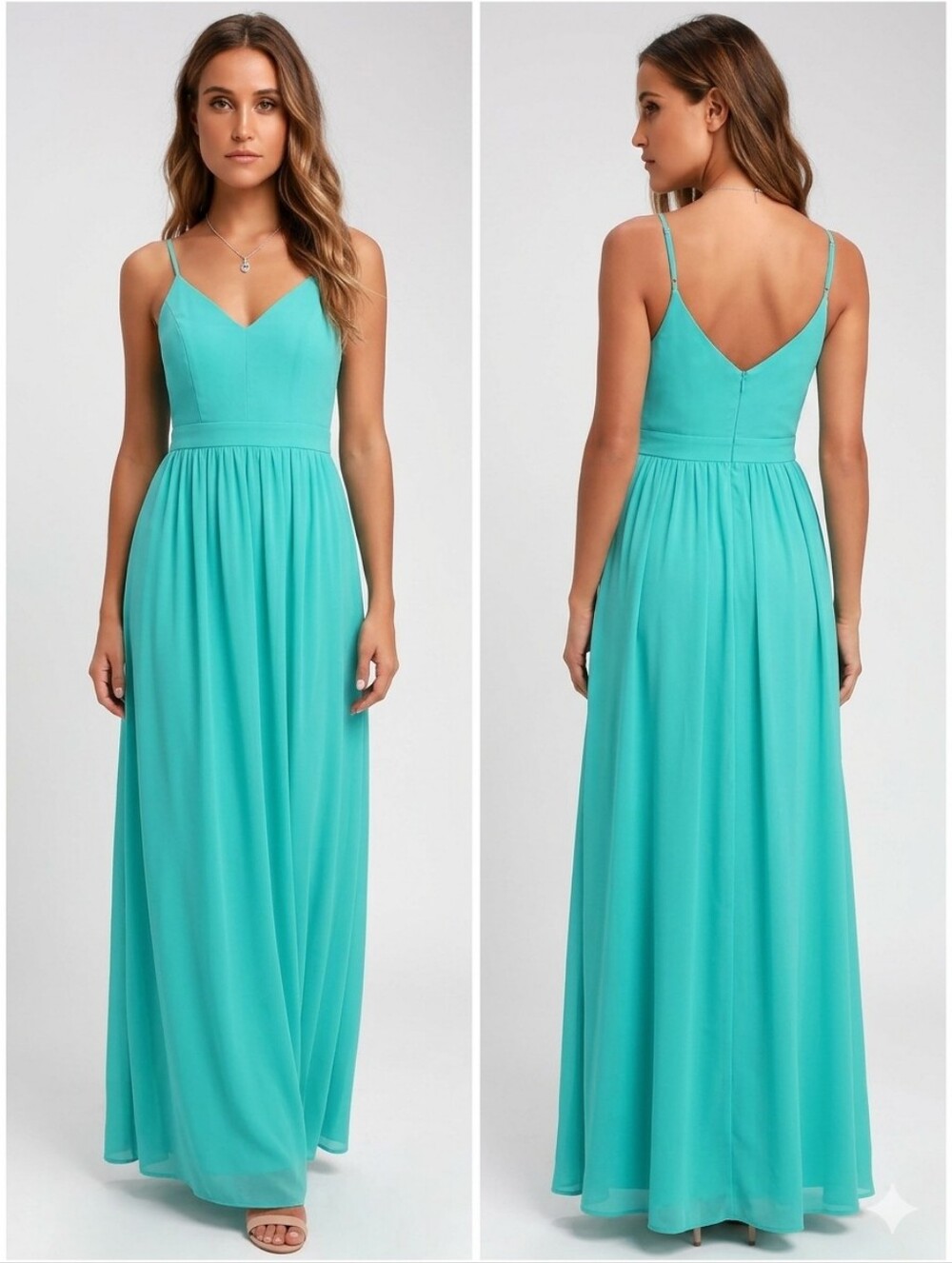 Lulu's Aqua Spaghetti-Strap Maxi Dress